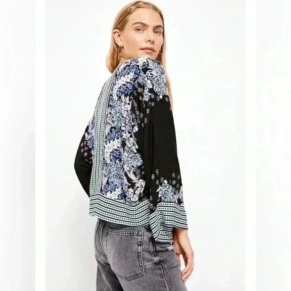 Free People Mix N’ Match V-Neck Boho Floral Oversized Kimono Top Size Small